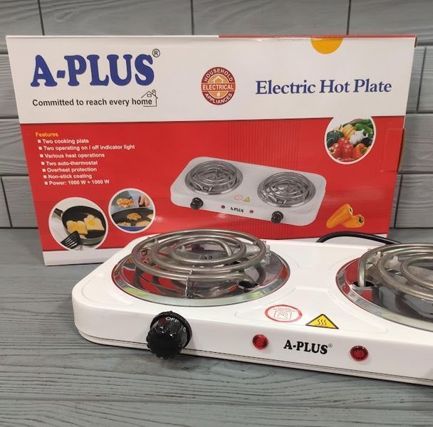 Двухконфорочная электрическая плита переносная A-Plus AP-2102W / Спиральная электроплитка настольная AP-2102W фото