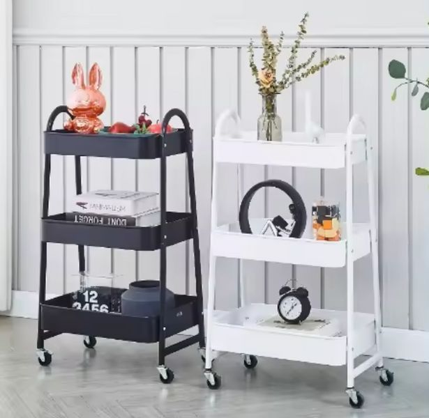 Етажерка  Чорна 3-ярусна складана на колесах Stenson R93509-W, універсальний візок для косметики та аксесуарів 39*45*77см R93509-B фото