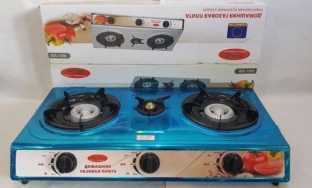Настольный газовый таганок на 3 конфорки Wimpex DT-1103 Переносная газовая плита нержавейка на 3 конфорки DT-1103 фото