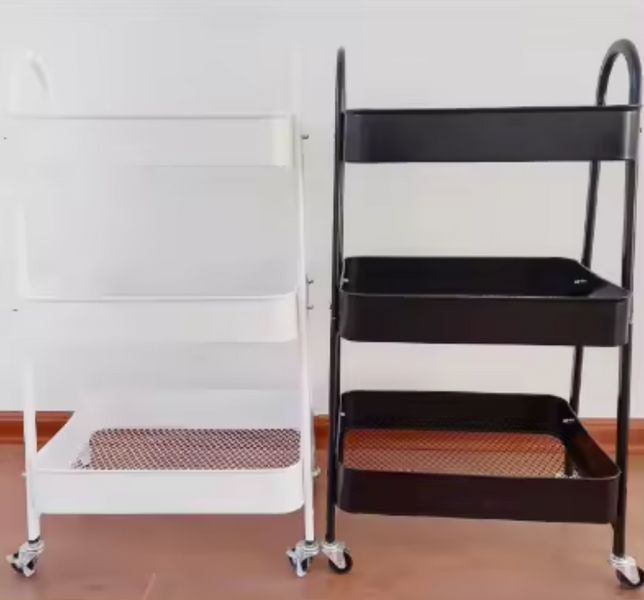 Етажерка  Чорна 3-ярусна складана на колесах Stenson R93509-W, універсальний візок для косметики та аксесуарів 39*45*77см R93509-B фото