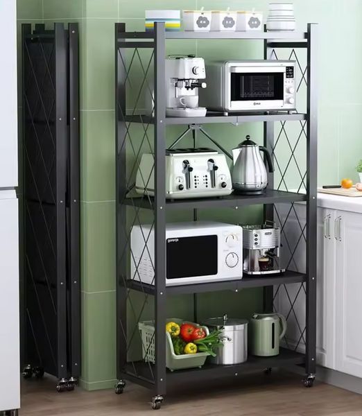 Этажерка универсальная складная на колесиках 5 ярусов 71*34*162.5см / Стеллаж металлический R97634-5 BL R97634-5/R100106-BL фото